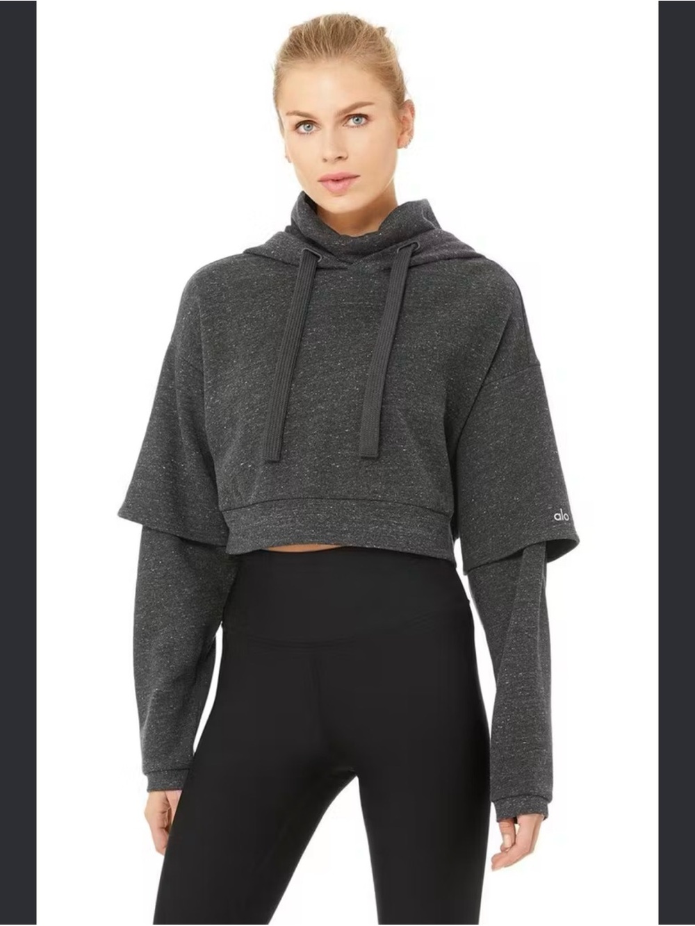 ALO Yoga Women's Dark Gray Layered Cropped Hoodie